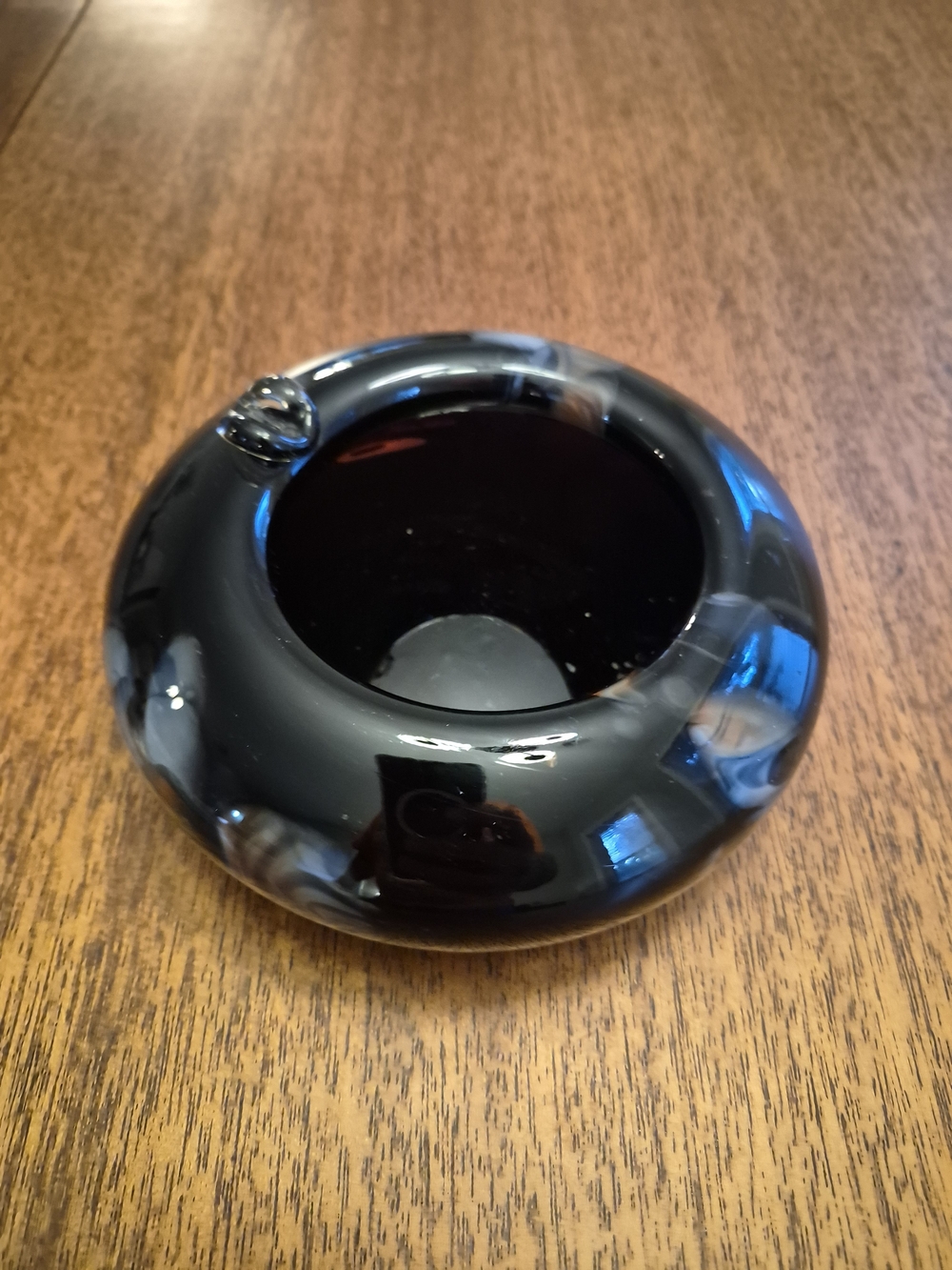 Murano Black Glass With Swirls  Bowl Ashtray with Clear Accents